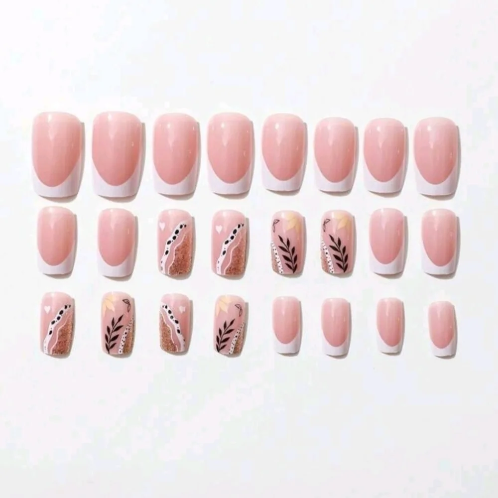 2/$16 Boho Leaf French Manicure Press On Nails